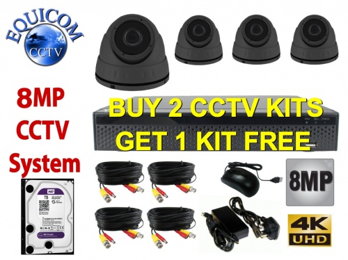8Mp CCTV Kit with 4 x Hd Dome Cameras & 1Tb Dvr